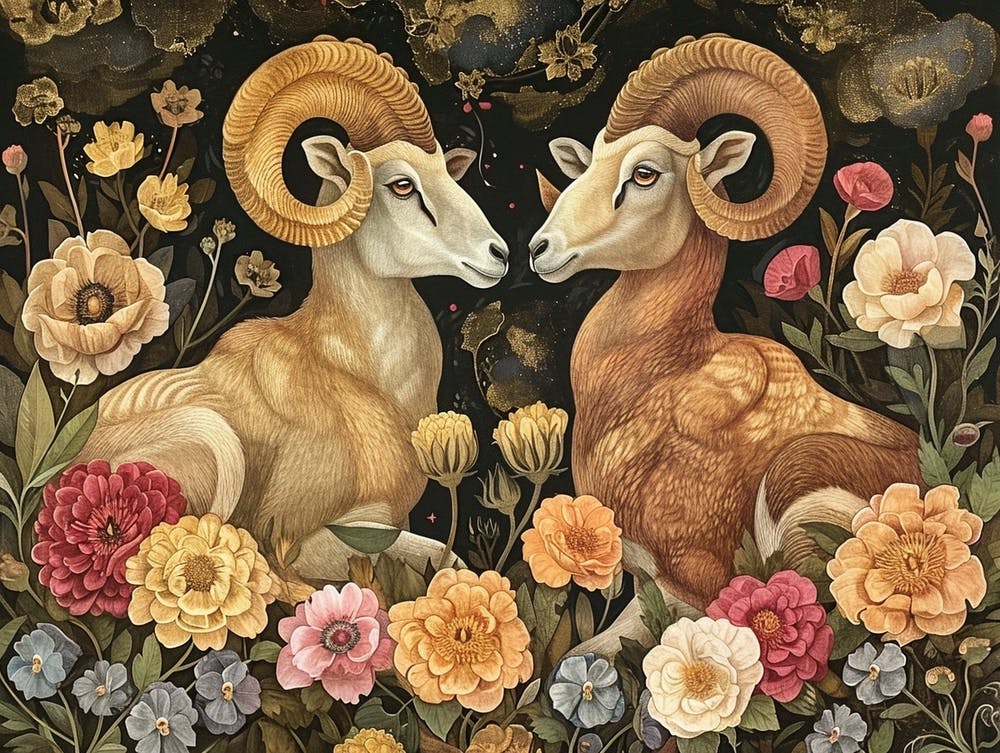 Floral Animal Illustration Ram 2