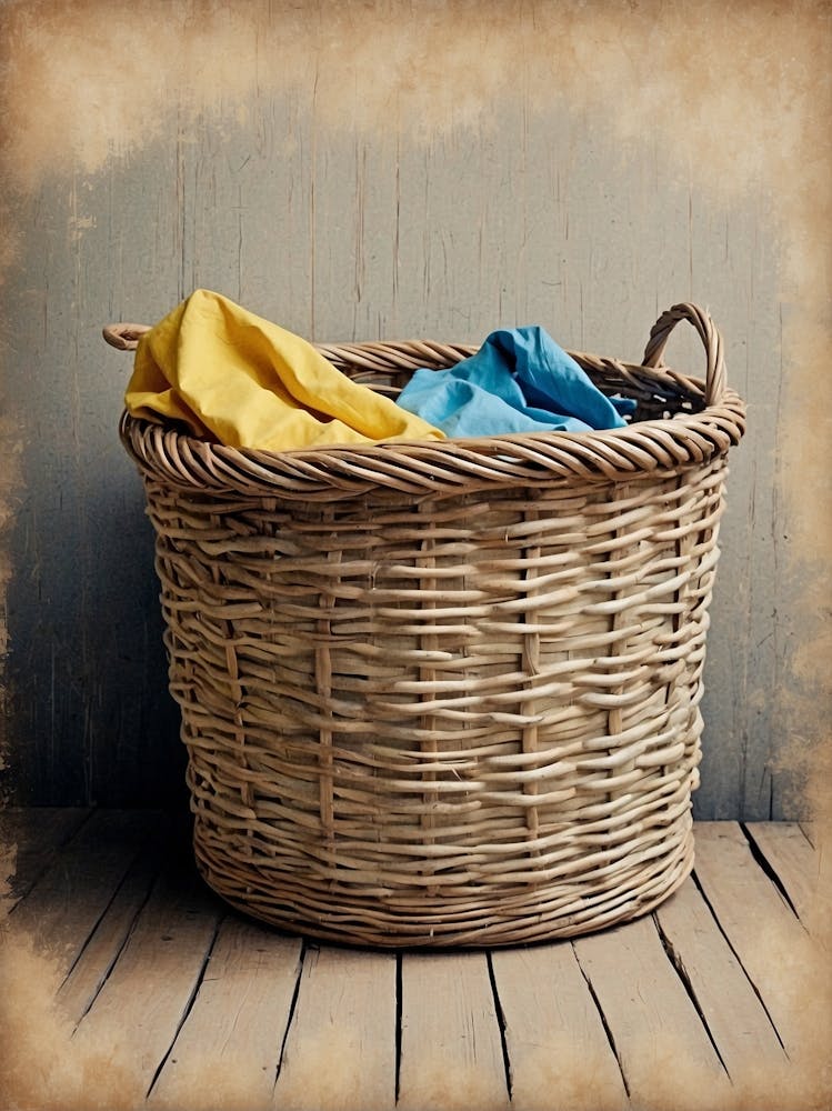Wicker Basket With Clothes