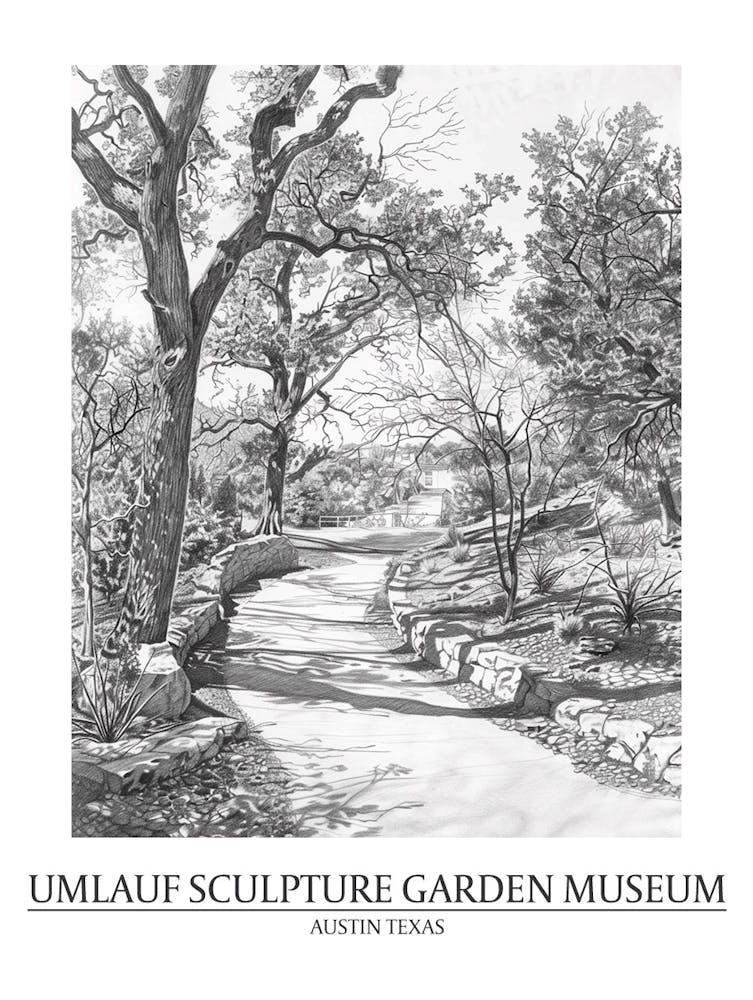 Umlauf Sculpture Garden Museum Austin Texas Black And White Drawing 1 Poster
