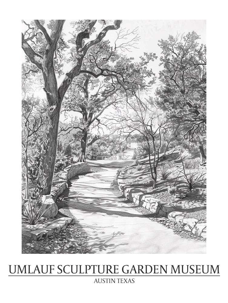 Umlauf Sculpture Garden Museum Austin Texas Black And White Drawing 1 Poster