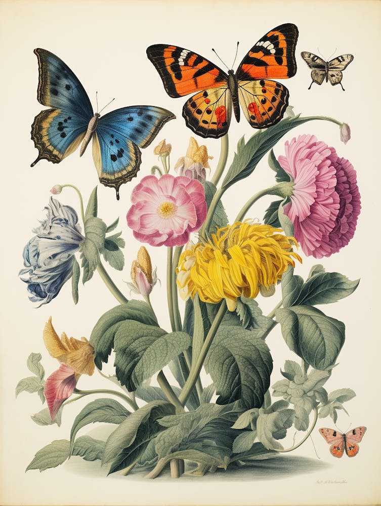 Maria Sibylla Merian Inspired Botanical Flower Print