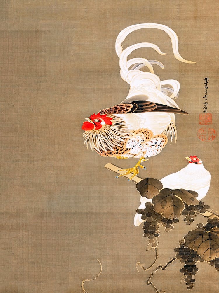 Hen And Rooster With Grapevine (1792), Itō Jakuchū
