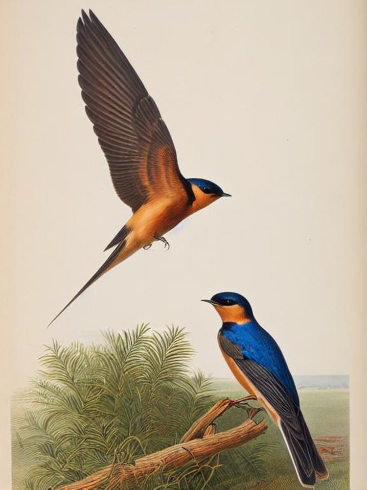 Barn Swallow 2 James Audubon Vintage Style Bird