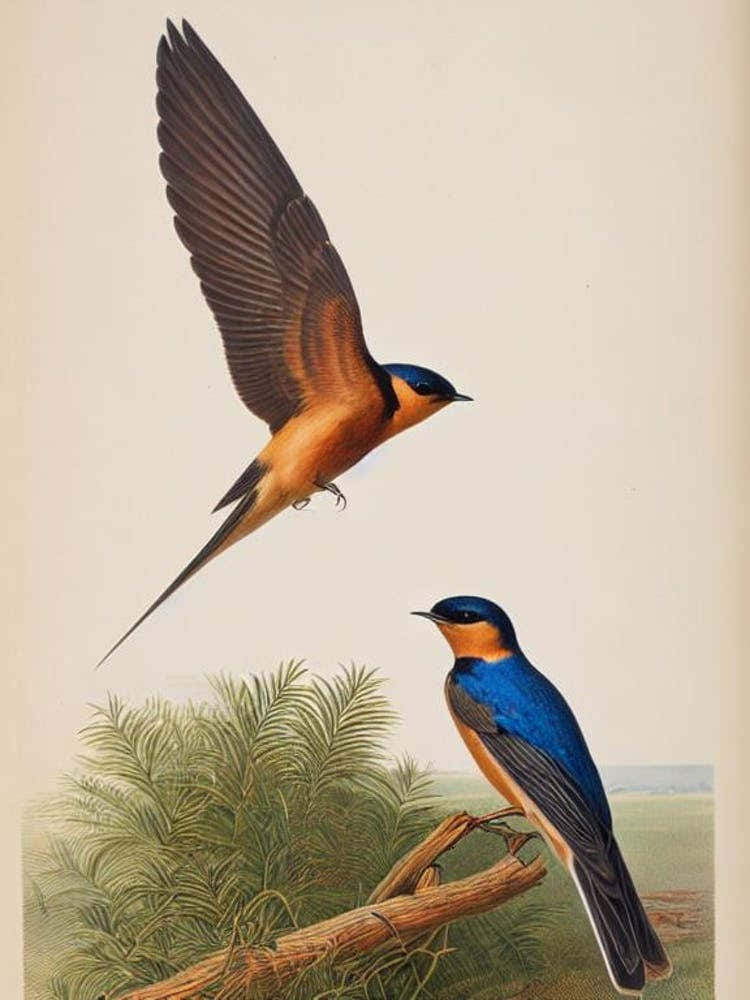 Barn Swallow 2 James Audubon Vintage Style Bird