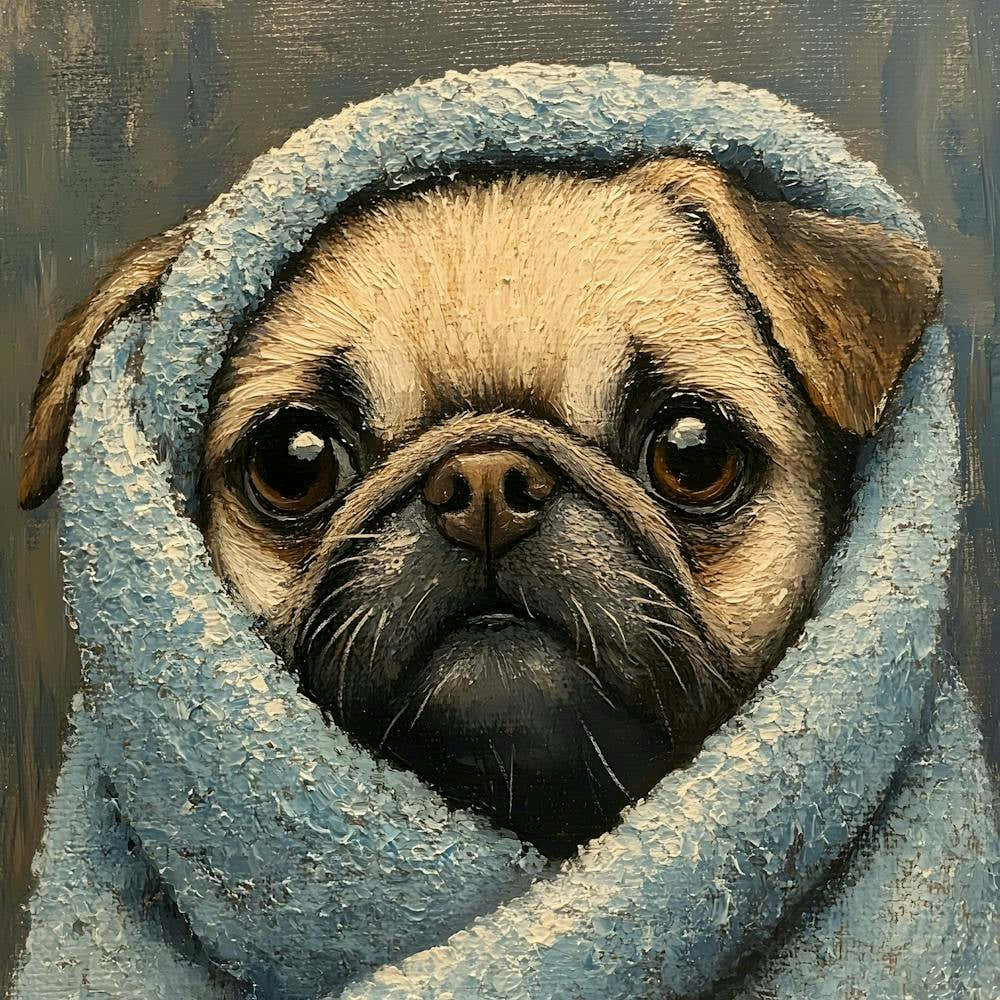 Pug In Towel Bathroom Art 1