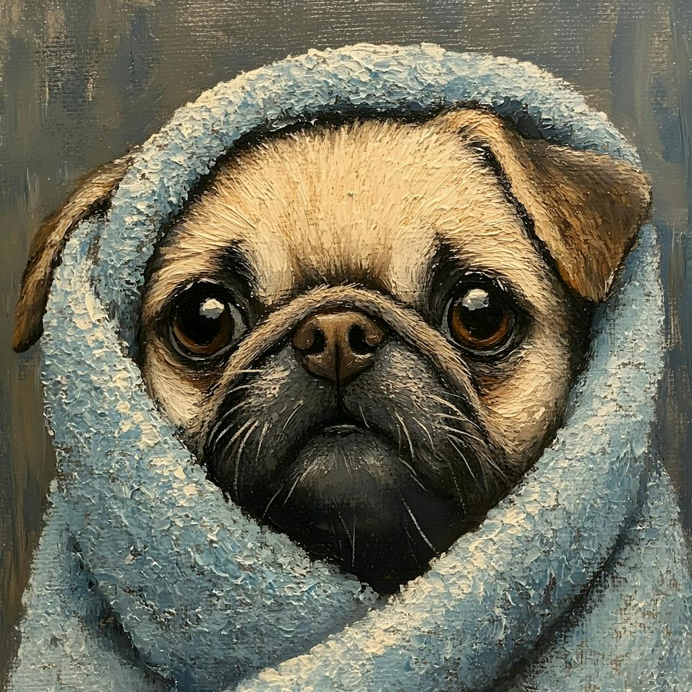 Pug In Towel Bathroom Art 1