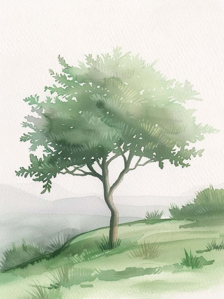 Acacia Tree Atmospheric Watercolour Painting 3