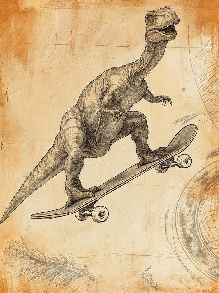 Vintage Apatosaurus Dinosaur On A Skateboard 1