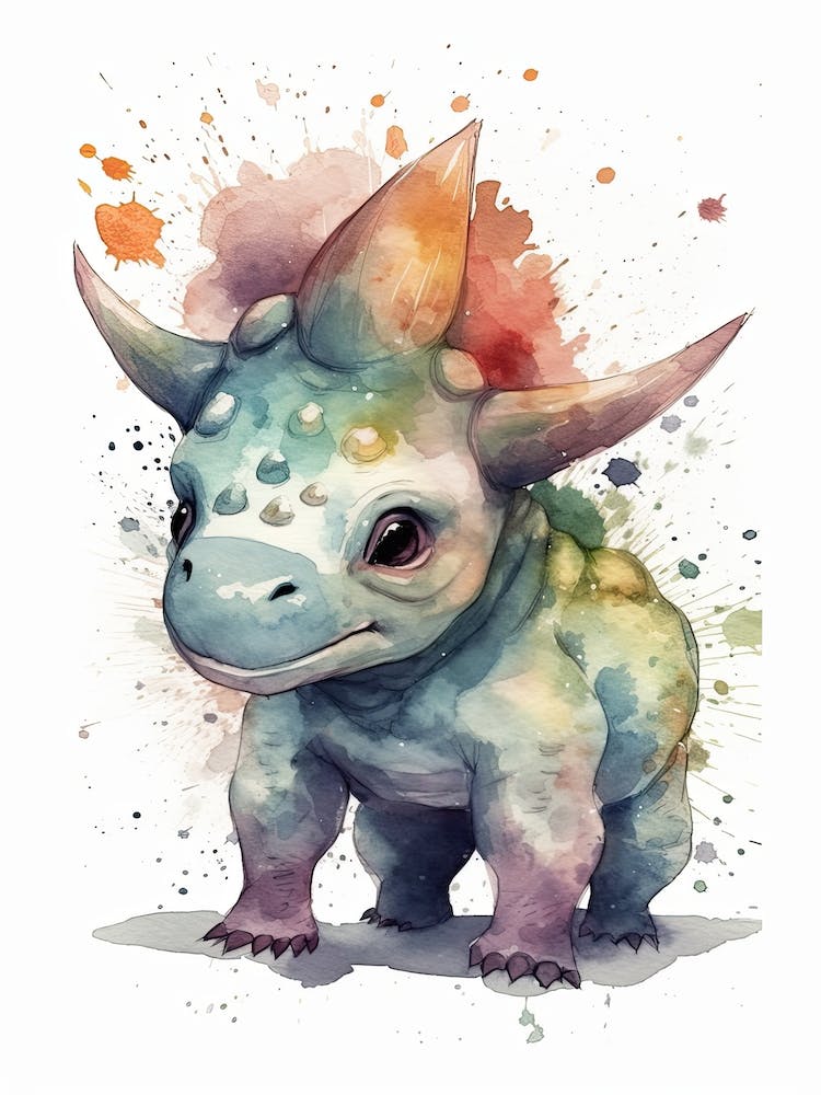 Pachyrhinosaurus Cute Dinosaur Watercolour 2