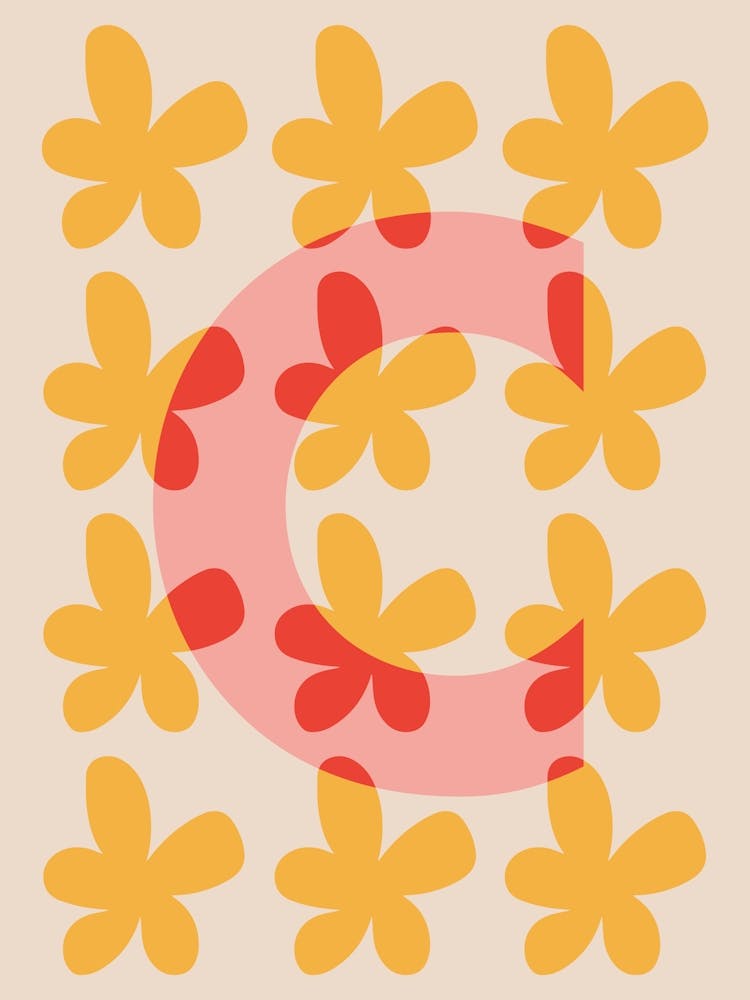 Alphabet Flower Letter C Print - Pink, Yellow, Red