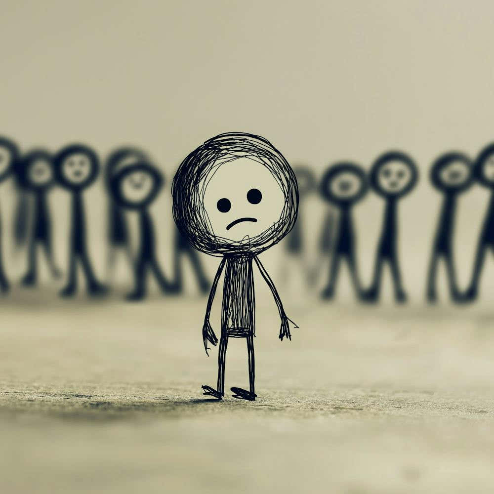 Man Standing Alone In A Crowd