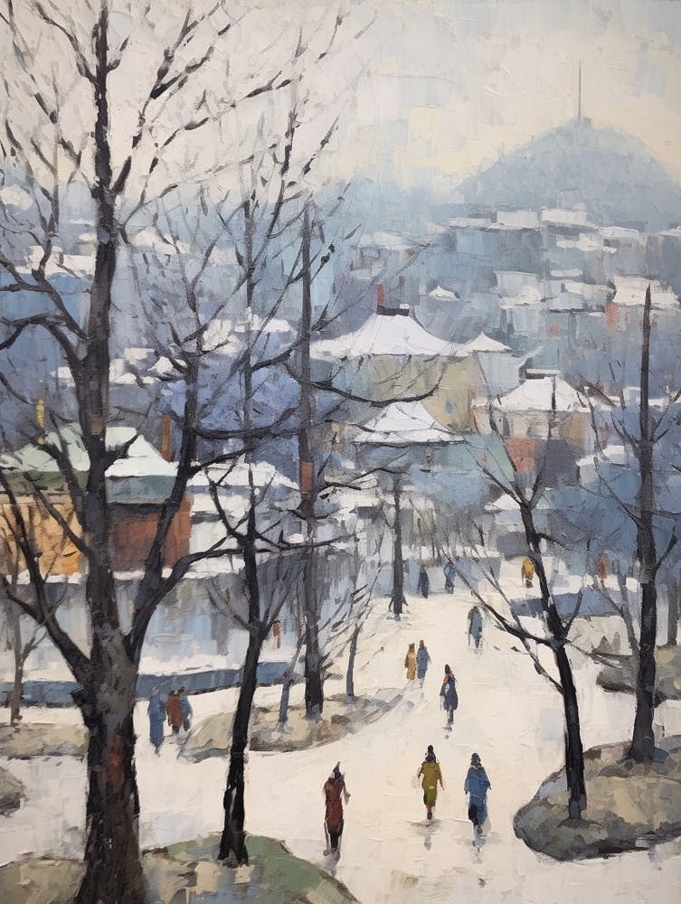 Winter City Park Painting Namsan Park Seoul South Korea 2