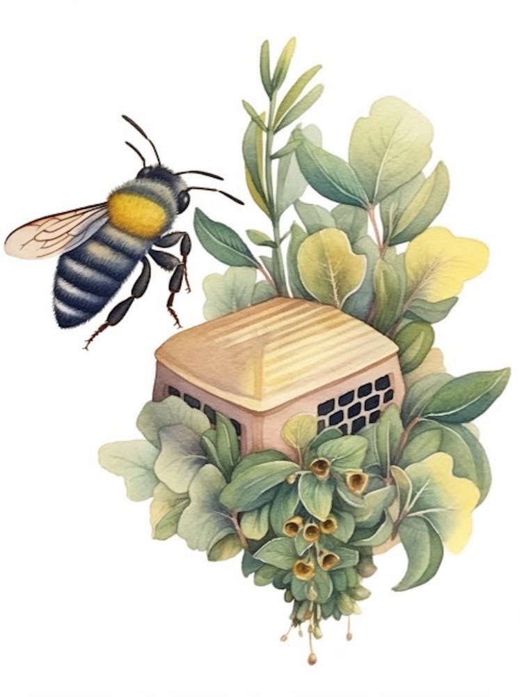 Little Carpenter Bee Beehive Watercolour Illustration 4