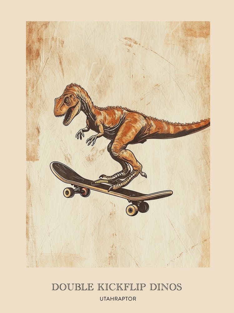 Utahraptor Vintage Dinosaur Poster 1