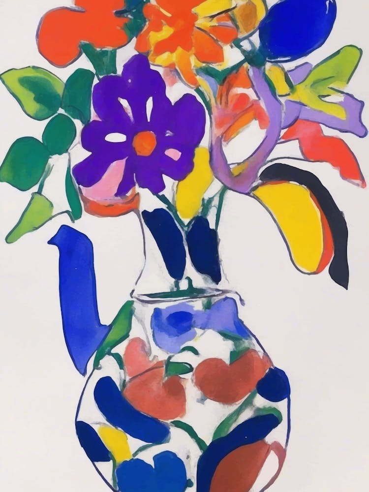 Colorful flowers in a teapot 1