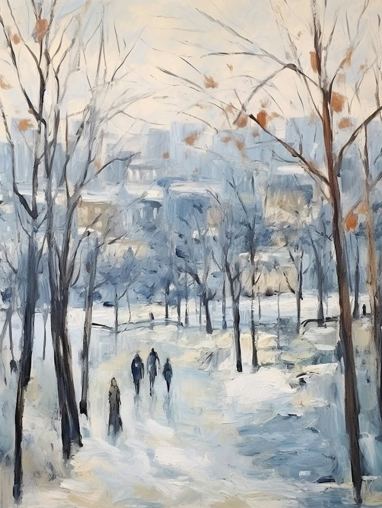 Winter City Park Painting Parc De La Tete D Or Lyon France 4