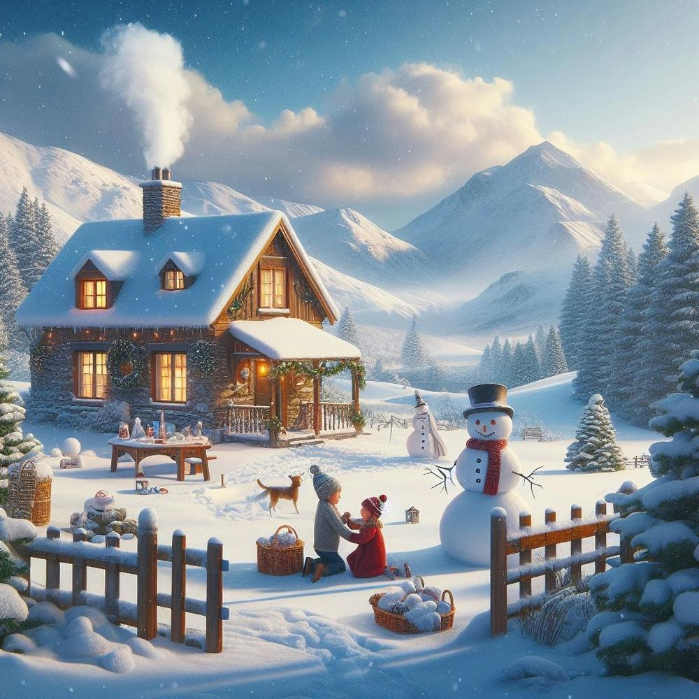 Winter Scene With Snowman