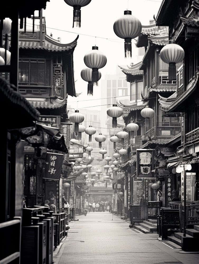 Shanghai, China, Black And White Old Photo 3