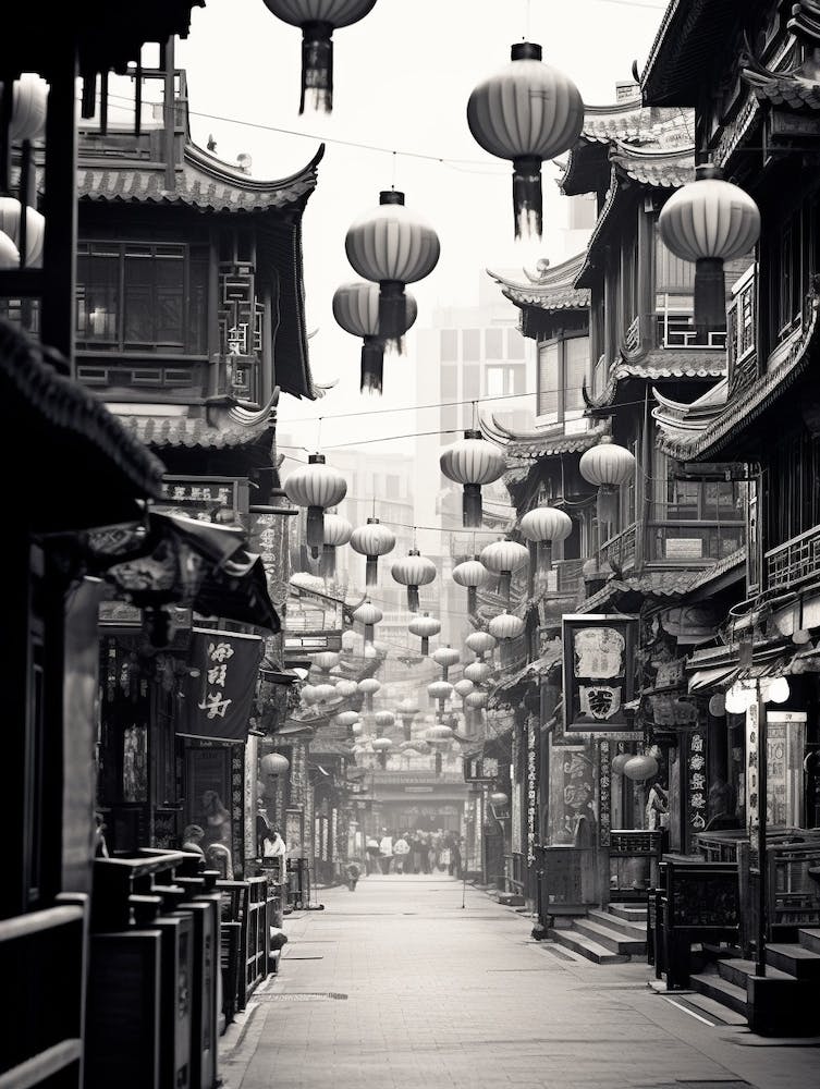 Shanghai, China, Black And White Old Photo 3