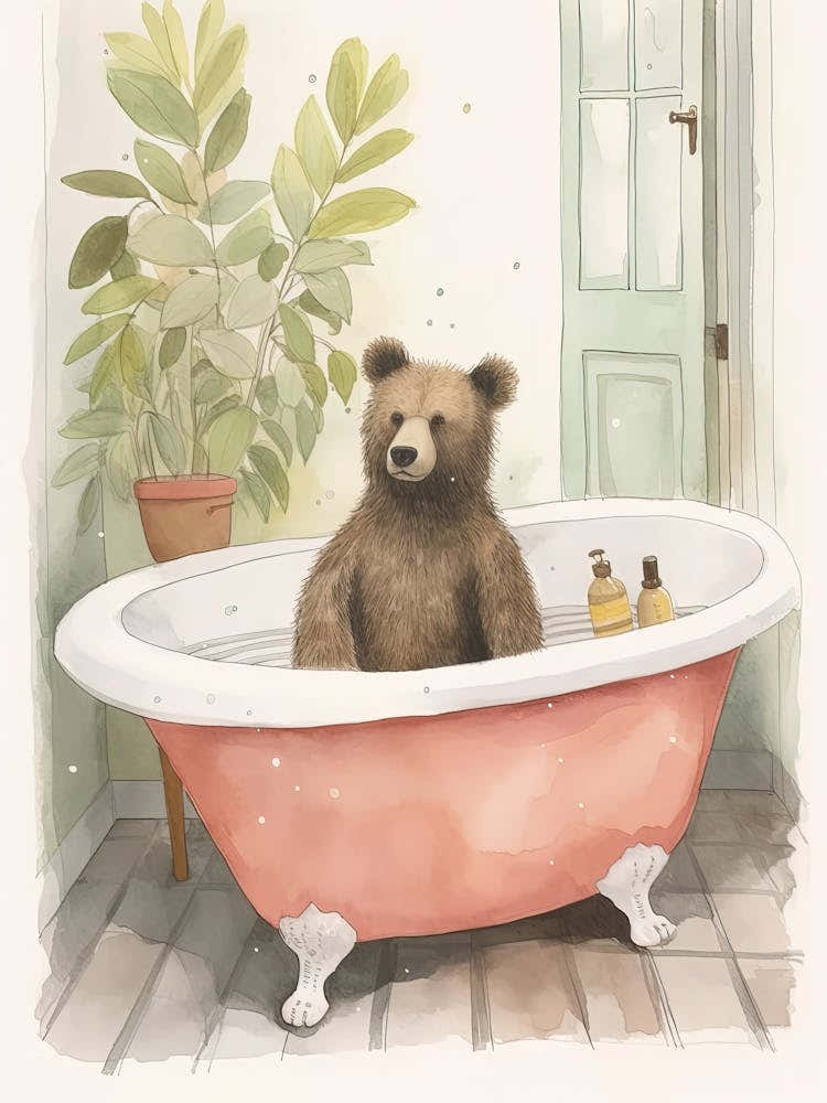 Teddy Bear Painting On A Bathtub Watercolour 7