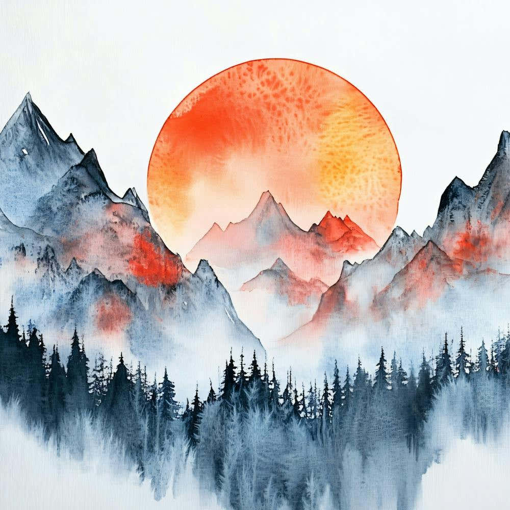Watercolor Of Mountains 2