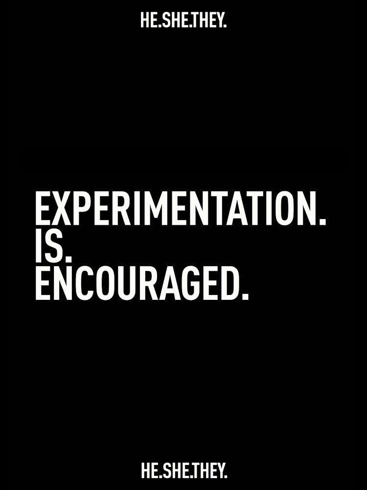HE.SHE.THEY. Experimentation Is Encouraged