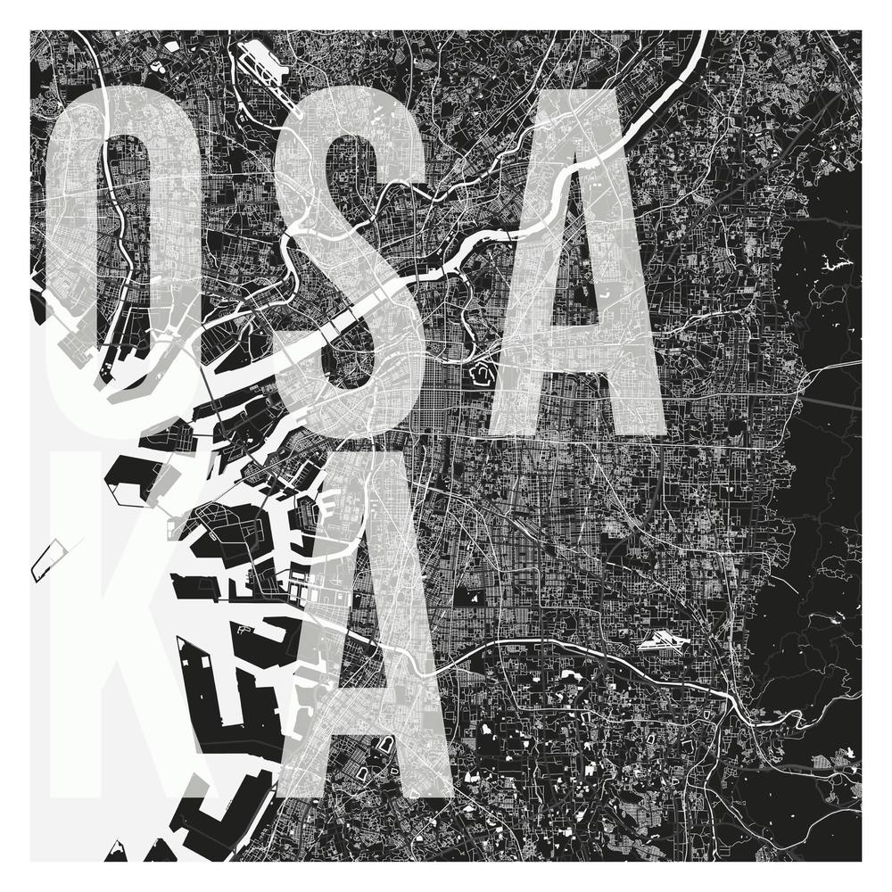 Osaka Mono Street Map Text Overlay Square