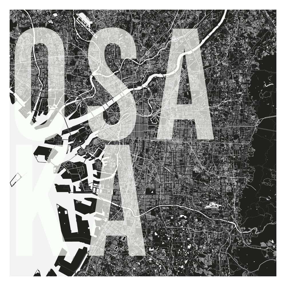 Osaka Mono Street Map Text Overlay Square