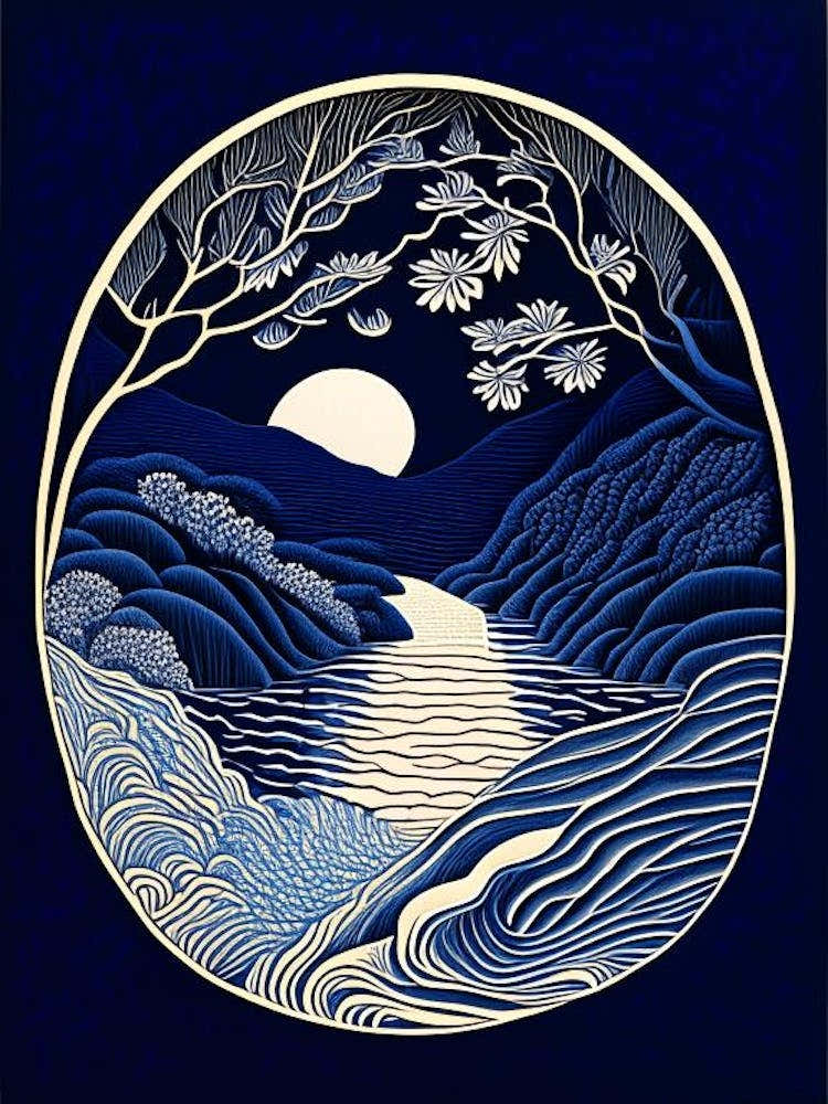 Water As A Symbol Of Life & Purification Waterscape Linocut 1