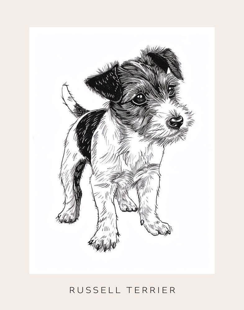 Russell Terrier Dog Line Sketch 4 Poster