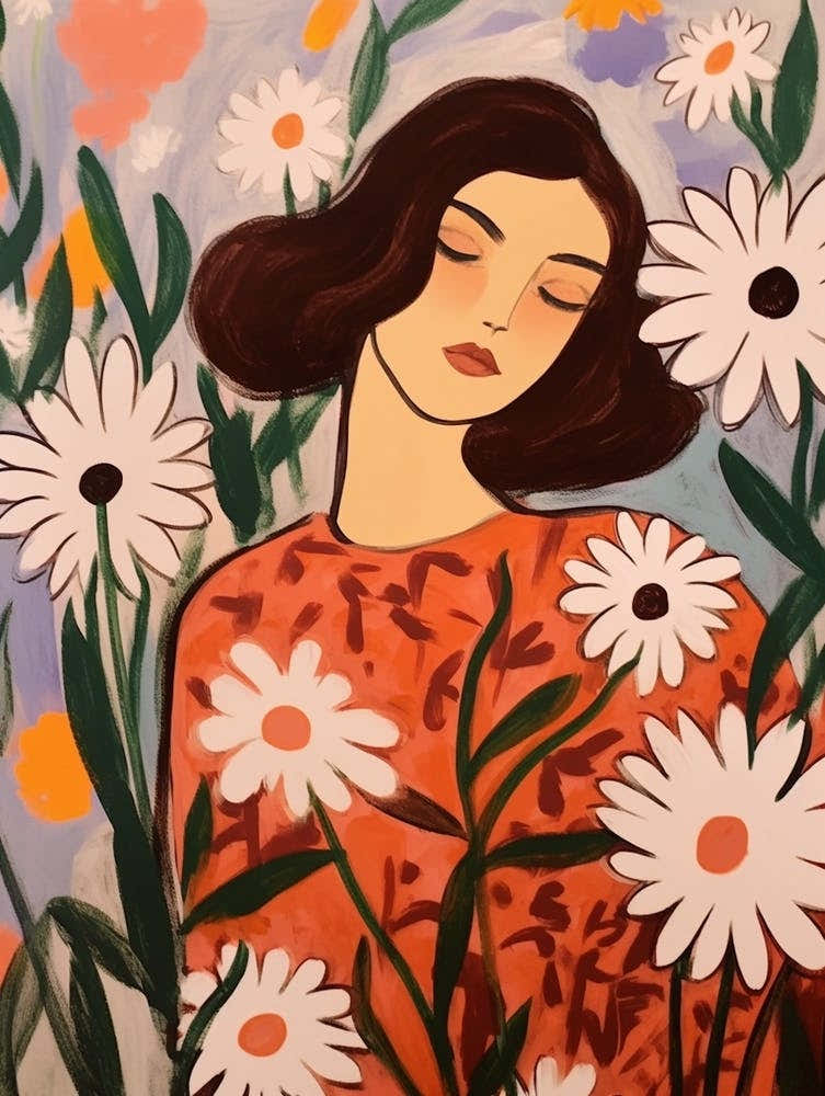 Woman With Autumnal Flowers Daisy