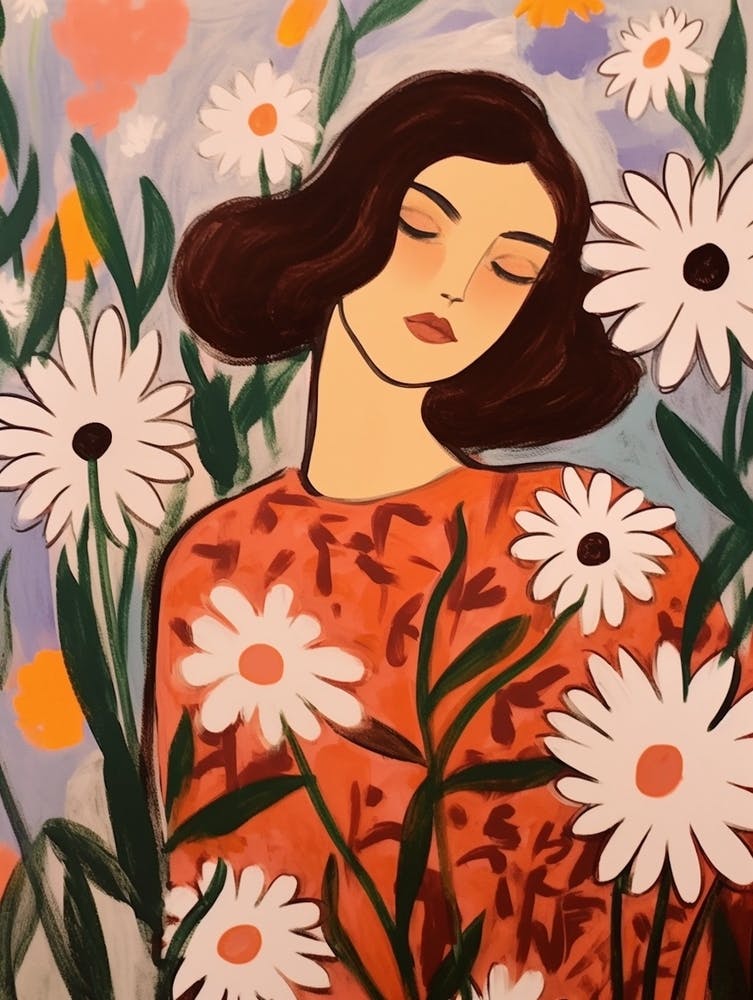 Woman With Autumnal Flowers Daisy