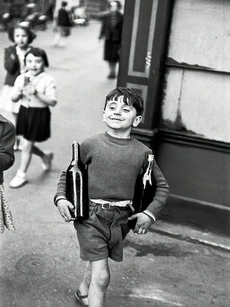 Little Boy With Bottles of  Wine, Vintage Black and White oLd Photo, Funny, Bar Cart Decor