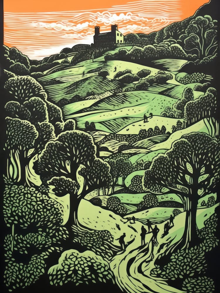 Tuscany Italy Linocut Illustration Style 2