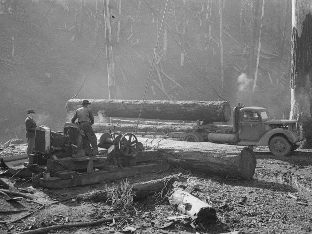 Loading Logs Onto Truck With Cables From Donkey Engine, Tillamook County, Oregon By Russell Lee