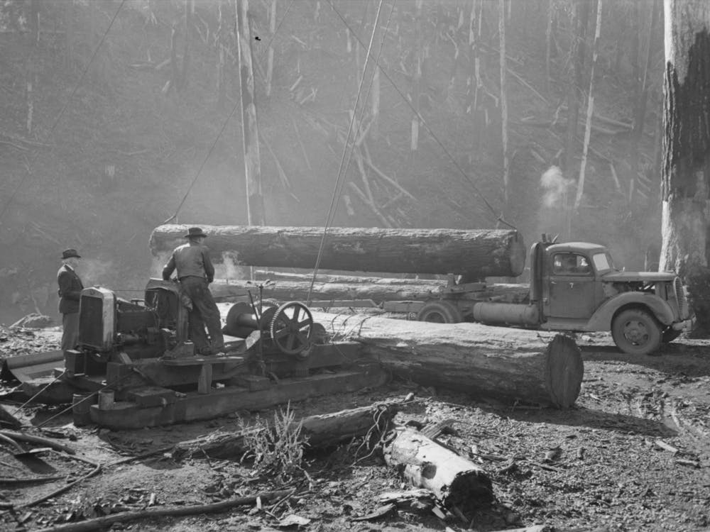 Loading Logs Onto Truck With Cables From Donkey Engine, Tillamook County, Oregon By Russell Lee