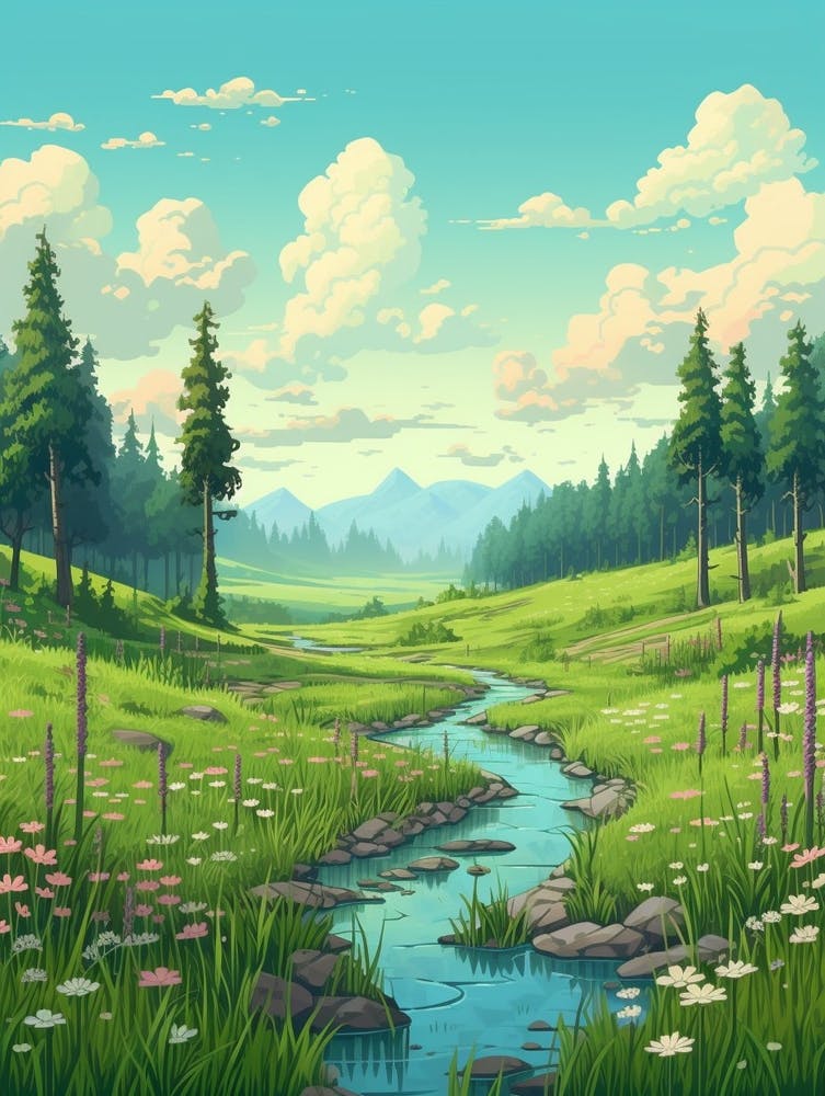 Meadow Landscape Pixel Art 2