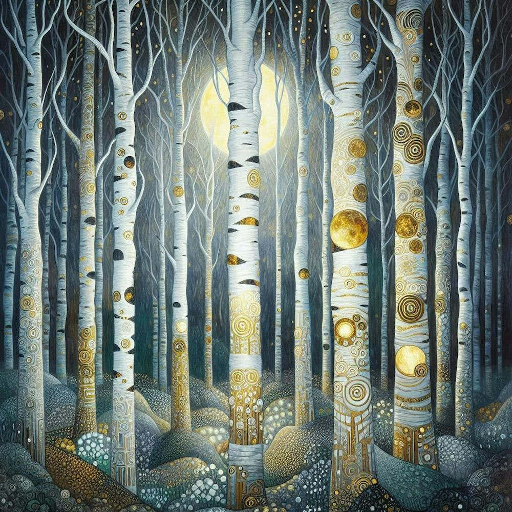 gustav klimit moonlight Birch Forest