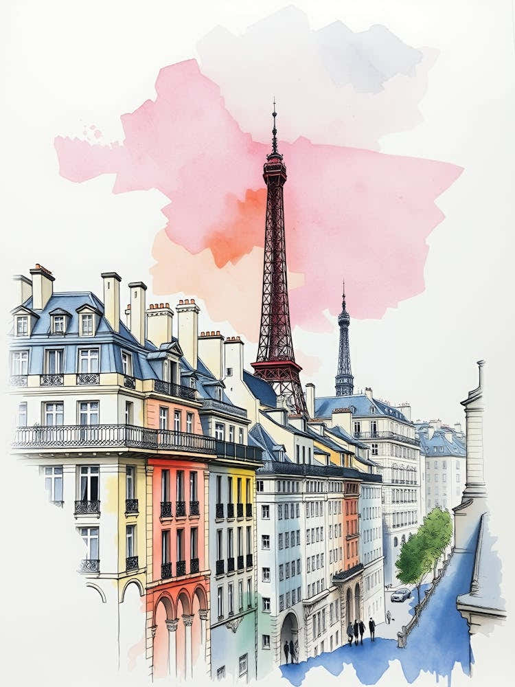 Watercolor Paris Skyline
