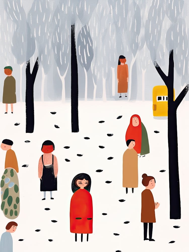 London Red Bus Scene, Tiny People And Illustration 3