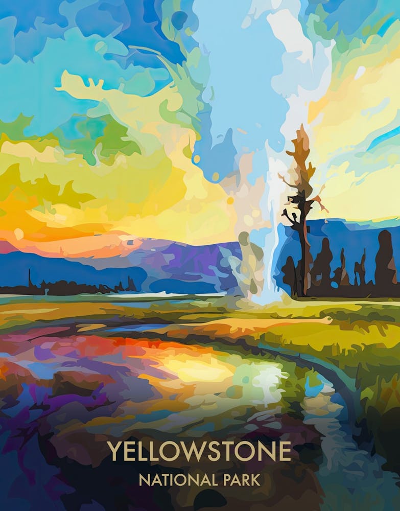 Yellowstone National Park Travel Poster Illustration Style 1
