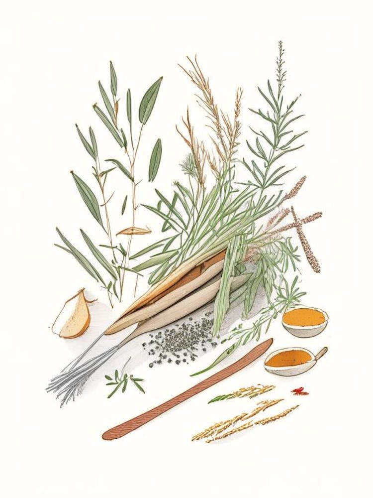 Butcher S Broom Spices And Herbs Pencil Illustration 1