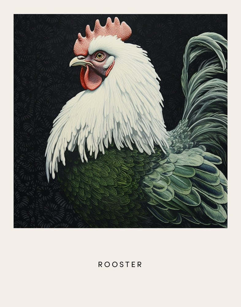 Ohara Koson Inspired Bird Painting Rooster 4 Poster