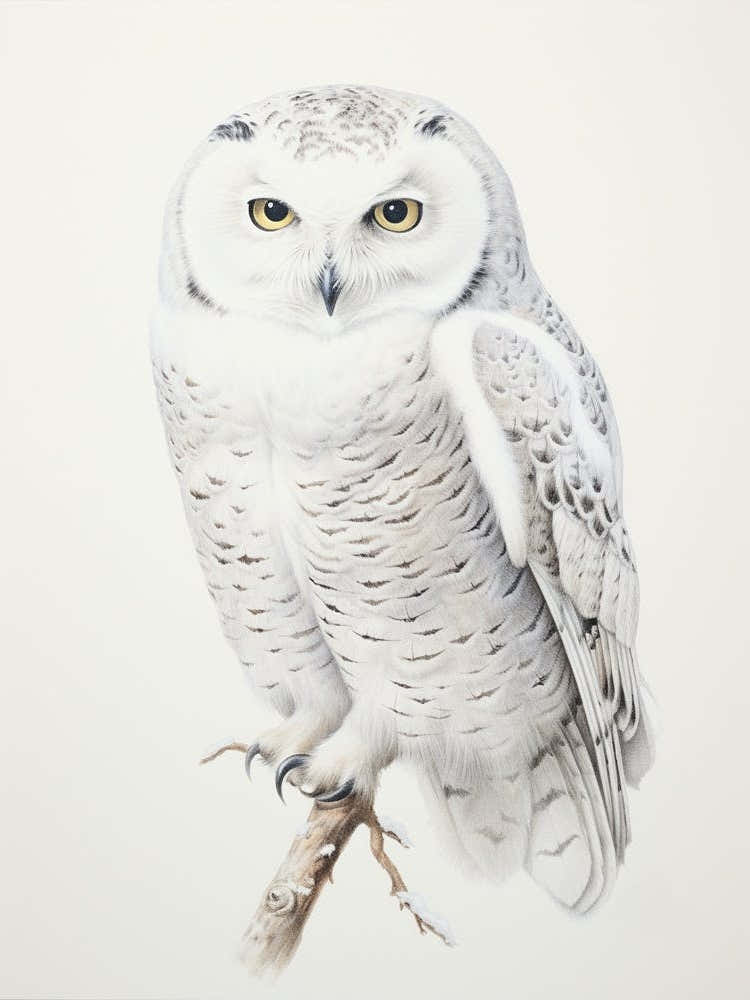 Vintage Bird Drawing Snowy Owl 4