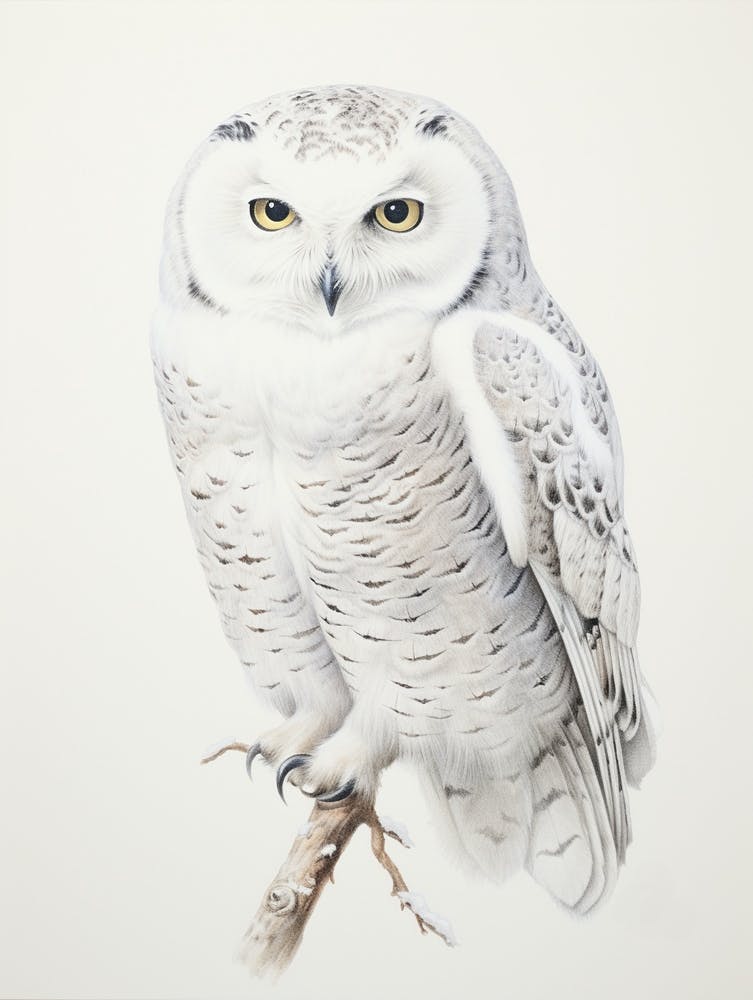 Vintage Bird Drawing Snowy Owl 4