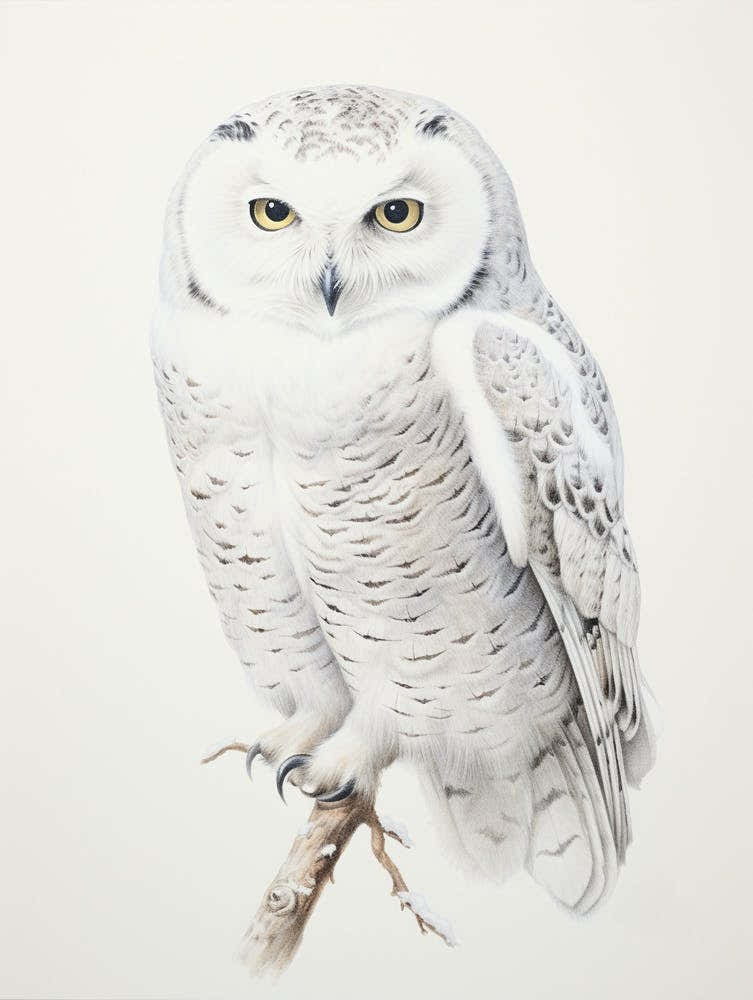Vintage Bird Drawing Snowy Owl 4