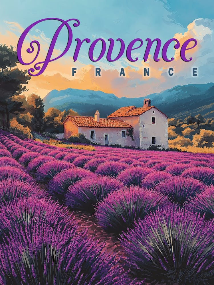 Vintage Provence Lavender Fields Travel Poster