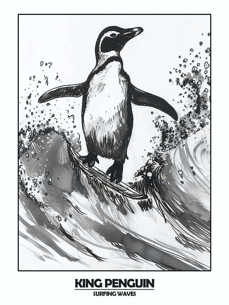 Penguin Surfing Waves Poster 9