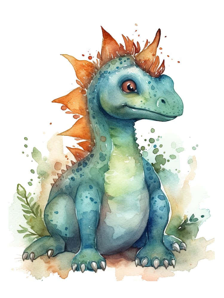 Sauroposeidon Cute Dinosaur Watercolour 4
