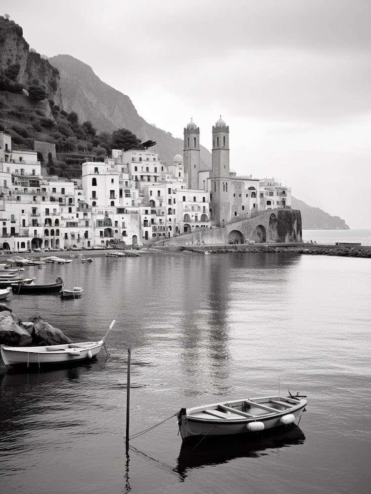 Amalfi, Italy, Mediterranean Black And White Photography Analogue 3